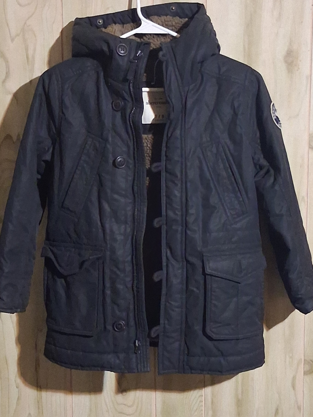Abercrombie & Fitch Kids Black Hooded Puffer Parka Zips Up Missing 2 Buttons